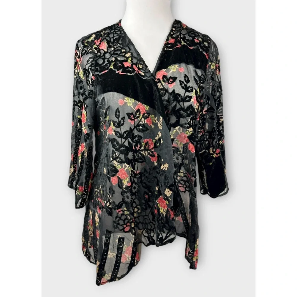 Urban Outfitters Kimono One Size Black Velvet Burnout Whimsigoth Fairy Shawl - Picture 4 of 14